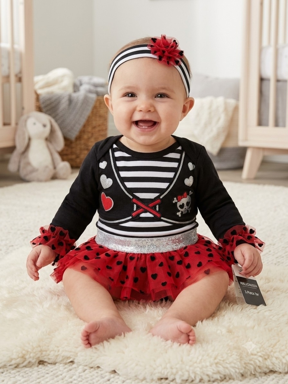 Baby Girls Black & Red Pirate Heart Tutu Bodysuit